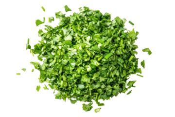 Chopped fresh herbs, overhead view, kitchen background.  Possible use Food photography