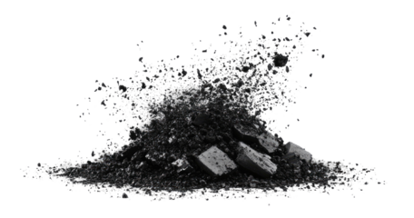 Exploding debris pile, isolated on transparent background