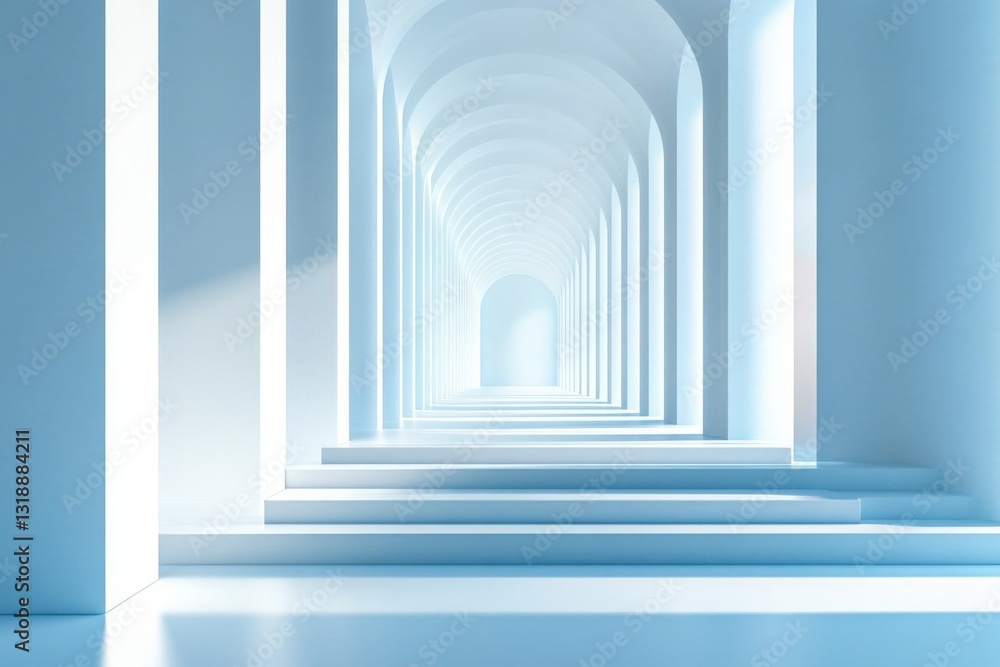 Poster ethereal corridor with arches and soft lighting creates a serene and tranquil atmosphere in a minima