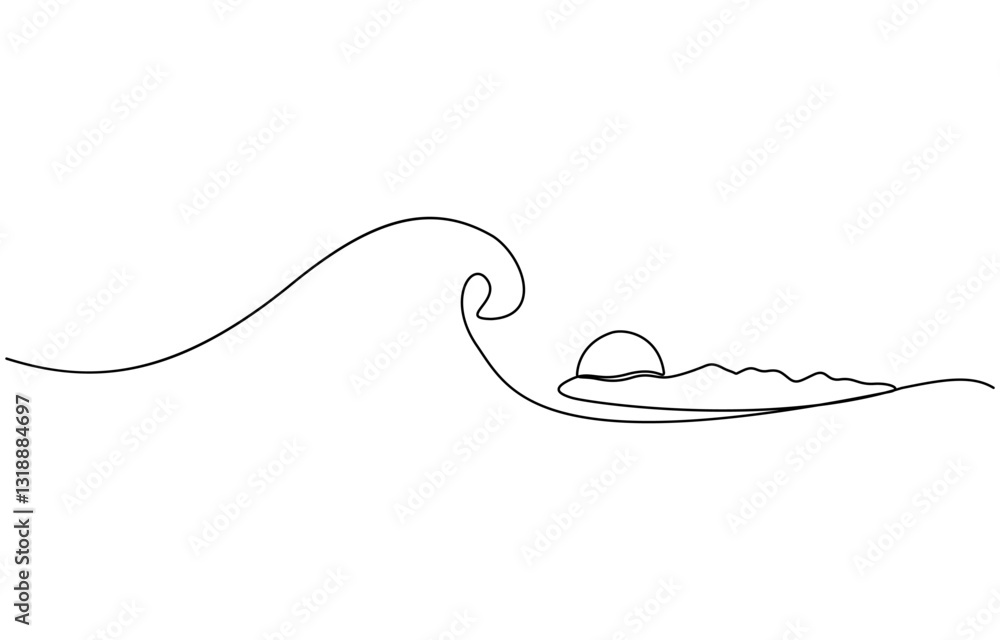Poster ocean sea wave one line drawing art continuous line, one continuous line drawing of sea wave. modern