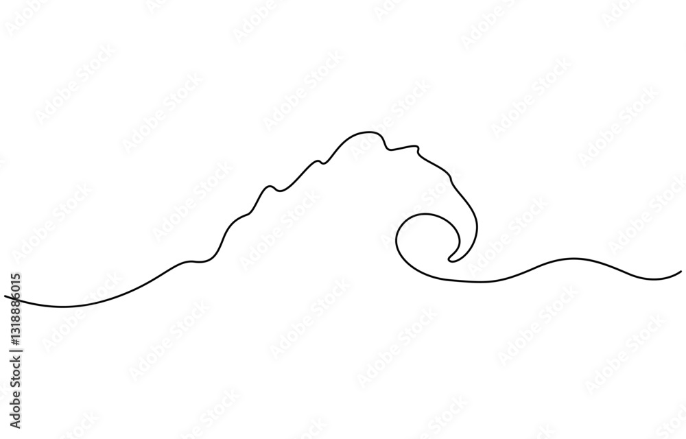 Poster ocean sea wave one line drawing art continuous line, one continuous line drawing of sea wave. modern