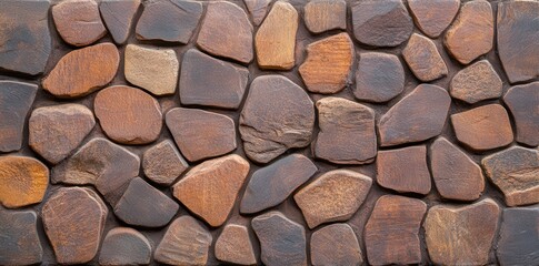 A textured arrangement of various brown stones, showcasing natural patterns and colors in a cohesive layout.