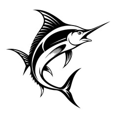 Black Marlin Fish Silhouette Vector – Isolated Jumping Fish Design on Transparent Background With PNG