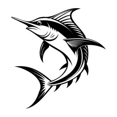Black Marlin Fish Silhouette Vector – Isolated Jumping Fish Design on Transparent Background With PNG