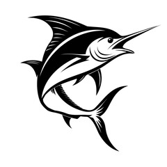 Black Marlin Fish Silhouette Vector – Isolated Jumping Fish Design on Transparent Background With PNG