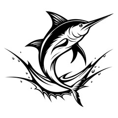 Jumping Marlin Fish Black Silhouette vector illustration isolated on a transparent background