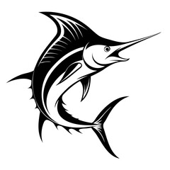 Jumping Marlin Fish Black Silhouette vector illustration isolated on a transparent background