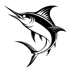 Jumping Marlin Fish Black Silhouette vector illustration isolated on a transparent background