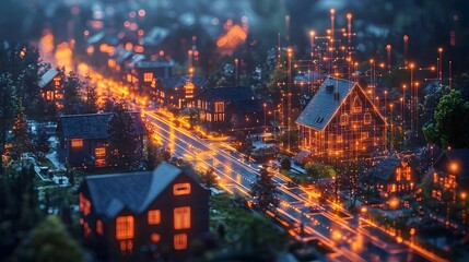 Obraz premium Vibrant Night Town Square Transformed into Cozy Learning Hub