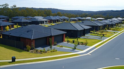 Suburban Street of New Homes, Hillside Setting