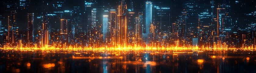 Obraz premium Glowing Urban Skyline Showcasing Innovation and Achievement