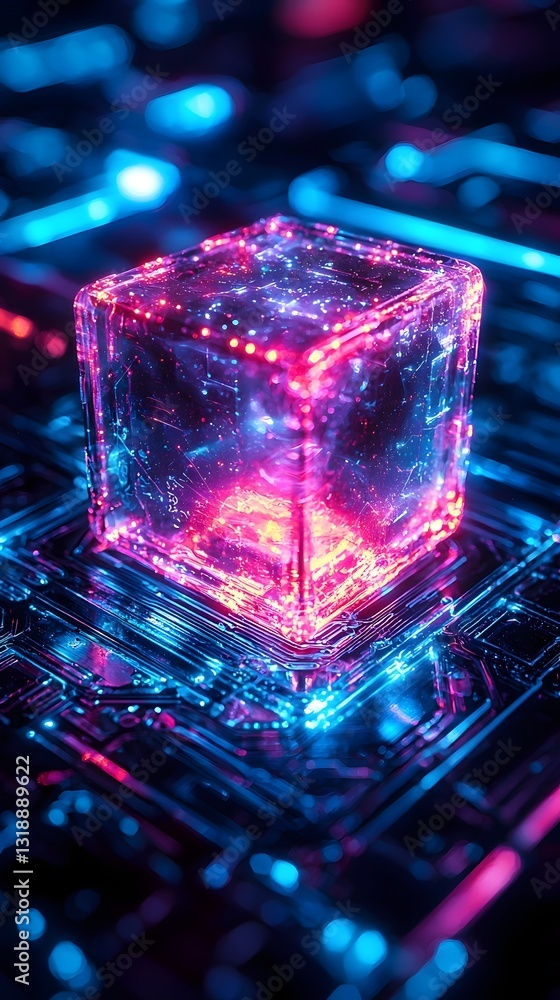 Poster glowing digital wallet icon surrounded by blockchain security chains concept