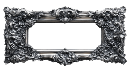 Ornate silver frame design on a transparent background art interior decorative