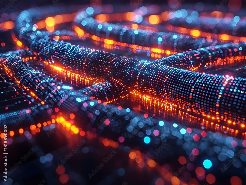 Poster vibrant blockchain smart contracts glow within futuristic legal system