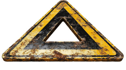 Warning triangle sign on a transparent background grunge style design