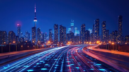 Fototapeta premium Futuristic city highway at night