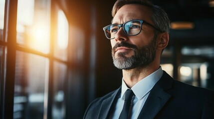 Fototapeta premium Confident business professional in formal attire, embodying leadership and professionalism. 