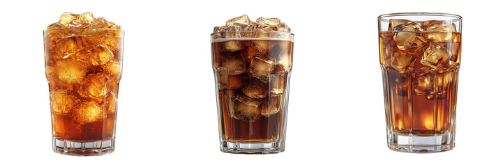 Chilled beverages with ice cubes on clear background for refreshment