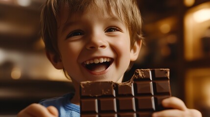 Happy child enjoying Fairtrade chocolate bar