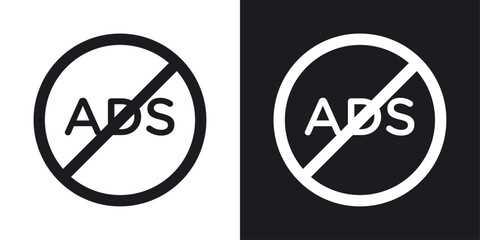 Ad blocker icons set in black and white stroke lines