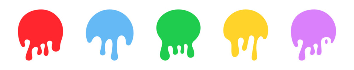 Set of colored dripping paint on white background. Stain, splash liquid. Dripping paint.