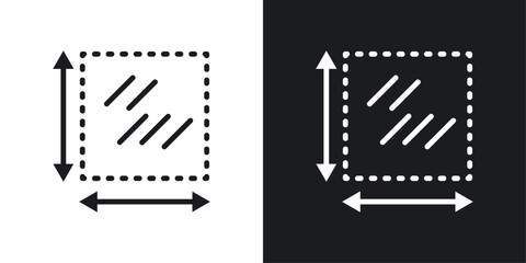 Area and dimension icons set in black and white stroke lines