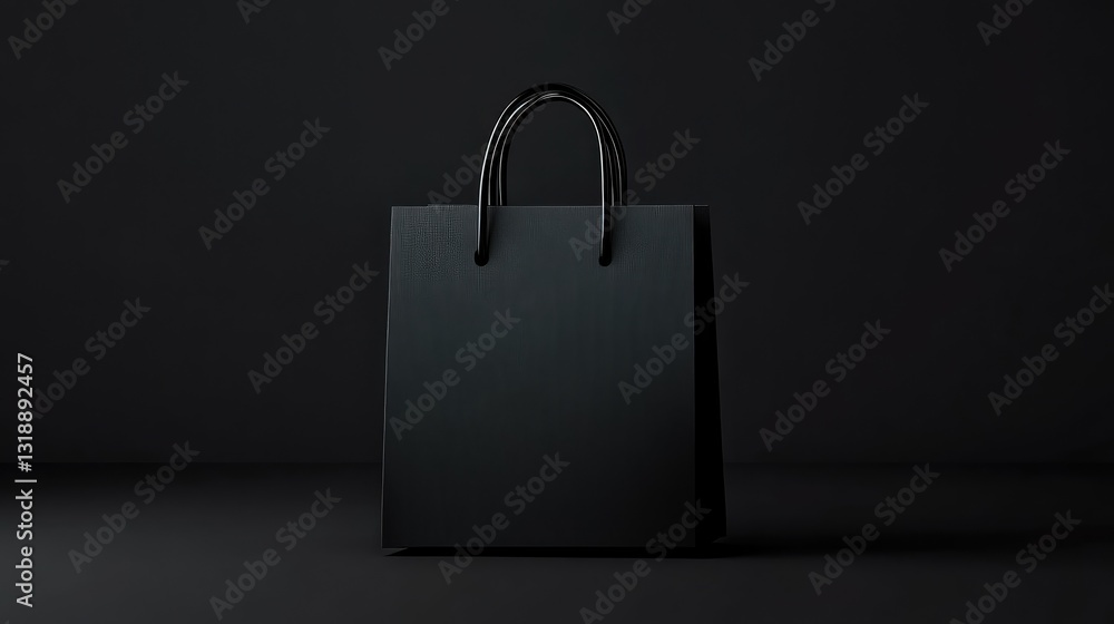 Poster black shopping bag with matte finish and a strong silhouette, placed in the center with soft shadows