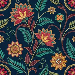 Vibrant Floral Pattern with Intricate Design and Rich Colors