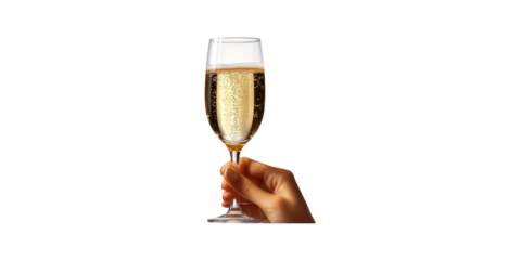 Hand holding champagne glass isolated on transparent background