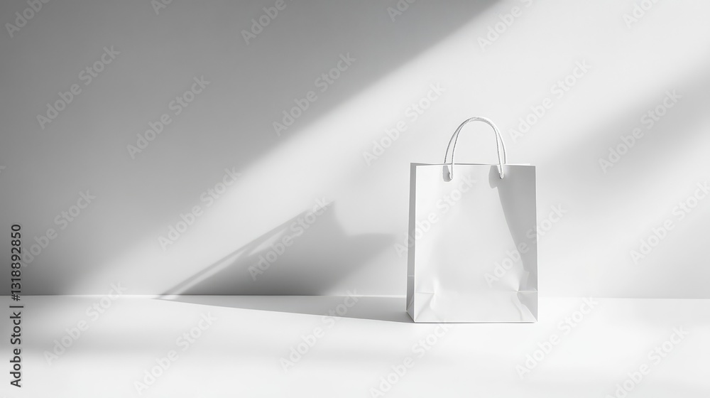 Poster floating shopping bag casting a soft shadow on a clean white background. minimalist branding concept