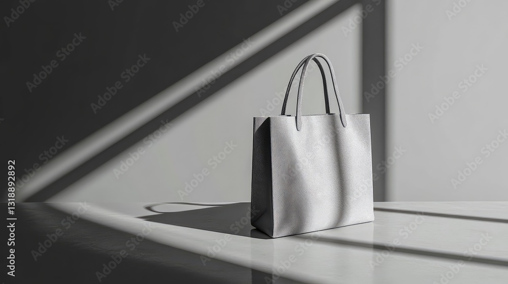 Aufkleber gray fabric bag resting on a clean, modern table with soft light creating subtle shadows. contempora