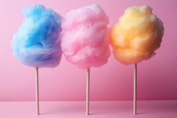 Colorful cotton candy on a soft pastel background.