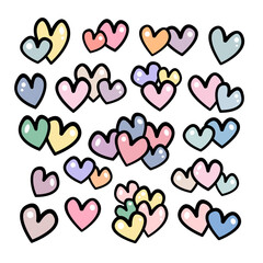 Set of Sweet Colors Hearts. Cute Cartoon with Pastel Colorful. Vector Illustration about Love.