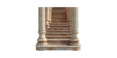 Ornate stone staircase with classical columns isolated on transparent background