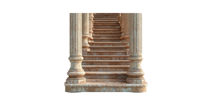 Ornate stone staircase with classical columns isolated on transparent background - Powered by Adobe