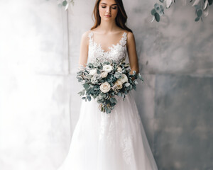Elegant Bride in Clean Minimalist Background – Winter Wedding Aesthetic