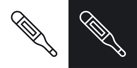 Digital thermometer icons set in black and white stroke lines