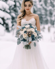 Winter Bride in Snowy Forest – Elegant Wedding Scene in Crisp Air Palette