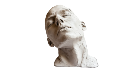 Clay sculpture of head isolated on white background