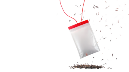 tea bag with red strip isolated on white background