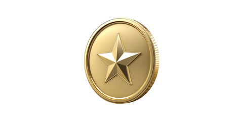 Gold coin with star symbol isolated on transparent background