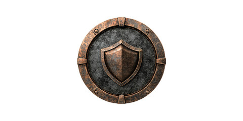Antique copper shield with central emblem isolated on transparent background