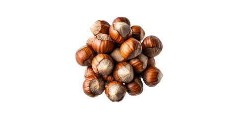 Obraz premium Cluster of whole hazelnuts isolated on transparent background