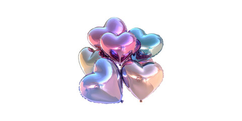 Fototapeta premium Metallic heart-shaped balloons cluster isolated on transparent background