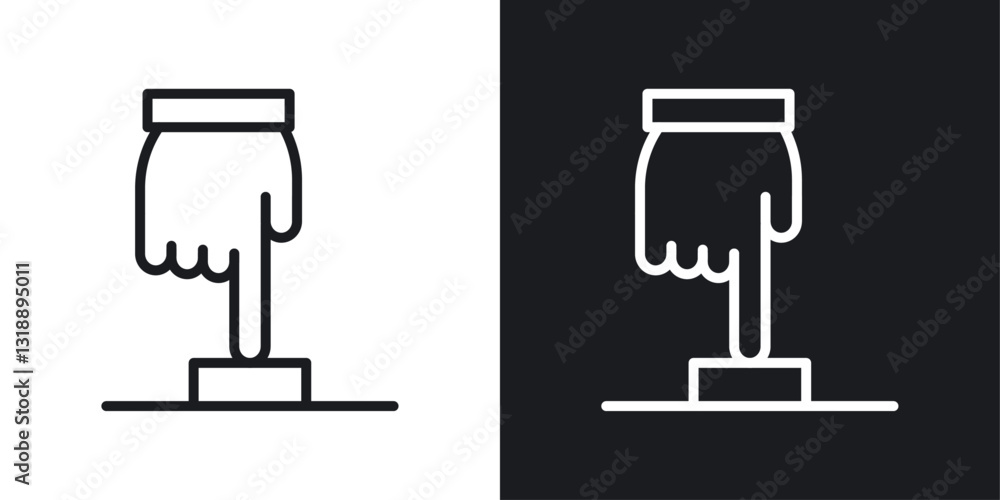 Poster hand push button icons set in black and white stroke lines