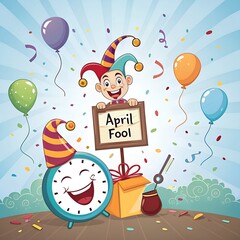  Festive April Fools' Day Celebration with People Wearing Masks and Holding Balloons