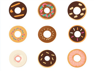 Obraz premium Icônes de donuts en flat design sur fond blanc