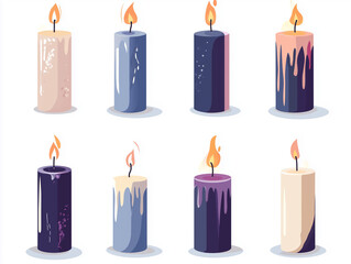 Icônes de bougies en flat design sur fond blanc