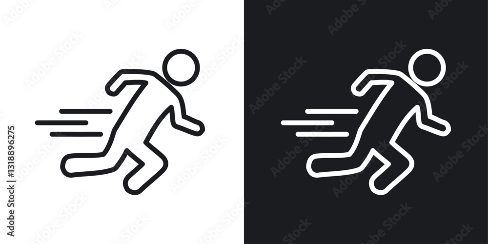 Poster man fast run icons set in black and white stroke lines