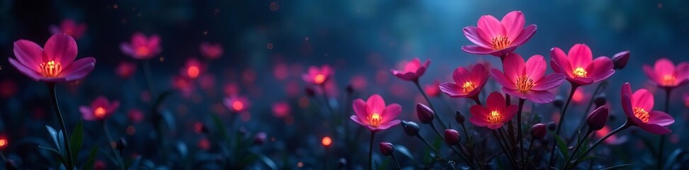 Fototapeta premium Glowing flowers in a dimly lit room, creating a mysterious and enchanting atmosphere, surreal, mysterious, petals